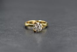 An 18ct gold diamond solitaire ring having a brilliant cut diamond being approx 1.5ct in a raised