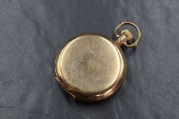 An American gold plated side wound full hunter pocket watch by Elgin, movement no: 16417048 having a