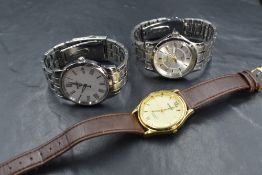 A black faux leather watch case, of rectangular form having six compartments, containing a Pulsar,