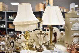 A selection of three 20th-century table lamps, to include: a brass-effect metal Corinthian example