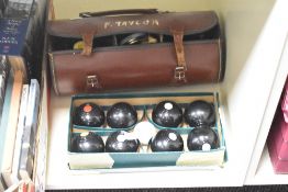 A set of eight of 20th-century British miniature B&A indoor carpet Bowls; sold with three vintage
