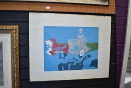 After John Edwards? (British 20th century) a surreal print depicting roman chariot being pulled by