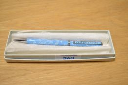 A boxed 20th-century Clarence House ball point pen, of a pale blue with foliated decal, marked to