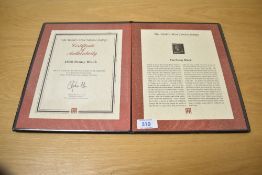 A 20th-century Westminster Collection GB 1840 Penny Black in presentation folder with certificate of