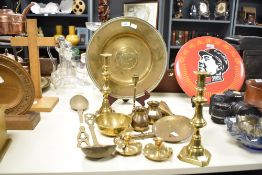 A quantity of late 19th to 20th-century ecclesiastical brass ware, to include a brass candle wall