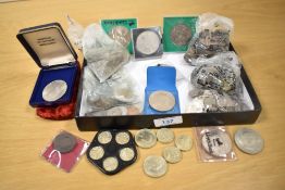 A collection of 20th-century British and World coins, including eight commemorative crowns and £1