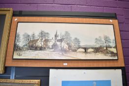 After Ronald Folland (British 1932-1999) A quaint village scene featuring cottages, church and