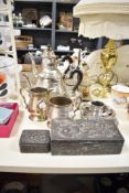 A quantity of 20th-century silver plate and white metalware, to include an iron and brass cruet