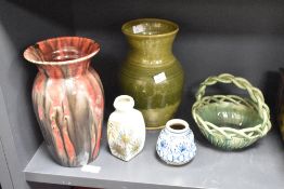 A quantity of late 19th to 20th-century studio pottery, to include a Fat Lava-style vase,