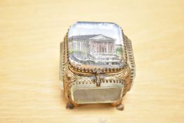 A 19th-century French pictorial bevelled glass and gilt metal jewellery casket, featuring The Church
