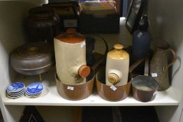 A quantity of late 19th to 20th-century sundry pottery and metalware, to include two stoneware bed