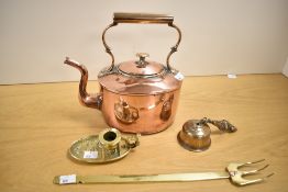 A quantity of early 20th-century metalware, to include a copper stove top kettle; a nautical