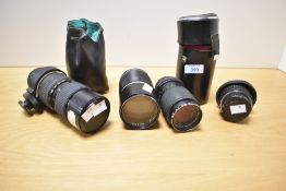 A selection of lenses, Chinon 28-50mm f3.5-4.5 zoom lens, a Pentax-M 50mm f1.4 lens, a Vivitar 70-