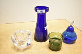 A quantity of 20th-century glassware, to include a Royal Copenhagen Crystal 'Lotus' votive; a cobalt