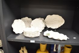 A quantity of 19th-century Portuguese Bordallo Pinheiro majolica white cabbage ware, to include