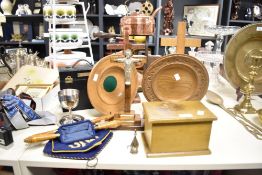 A quantity of 20th-century ecclesiastical churchware, to include three wooden hand crafted