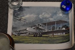 A collection of unframed prints, comprising after Terrance Cuneo 'The Bentley and the Blue Train'