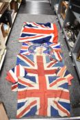 A selection of five 20th-century Union flags, to include fabric flags of varying sizes, of which