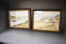 Of local interest, two 20th-century framed watercolours depicting rural Lake District scenes,