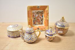 A quantity of 20th-century Taiwanese Benjarong porcelain ware, featuring ornate foliage and