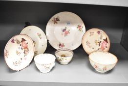 A quantity of 18th to 19th hand painted porcelain, to include two Staffordshire 'Minton Pattern