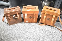 A group of three stitched canvas and leather AVO universal Avometer cases
