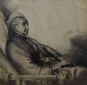 20th Century etching, depicting an elderly lady reclining in an arm char, signed