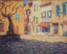 After John Mackie (Scottish 1953) Embellished print on canvas 'ST. Tropez' a vibrant impressionistic