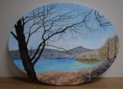 *Local Interest* Neale Holden (British Contemporary) Acrylic on oval canvas 'Rydal' a depiction of