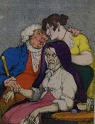 19th/20th century colourised etching 'Medical Dispatch or Doctor Doubledose Killing Two Birds with