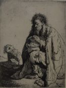 After Rembrant (Dutch 1606 - 1669) Etching 'Seated Beggar and his Dog', within card mount and