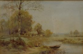 Creswick Boydell (British 1861 - 1919) Watercolour 'A River Path to the Farm, Warwickshaw' an