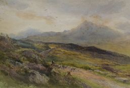 Artist Unknown (British 20th Century) English school watercolour, pastoral scene, shepherd droving a