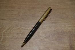 A Parker 51 rotary pencil in Navy Grey with Gold Filled parallel lines cap. Circa 1950. small ding