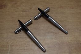 Two Parker 45 Cartridge / Converter fill fountain pens in Flighter Steel