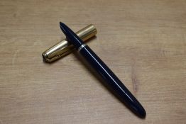 A boxed Parker 51 vacumatic fill fountain pen in Cedar Blue with Rolled Gold converging line cap.