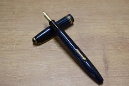 A Conway Stewart 77 lever fill fountain pen in Blue Herringbone with single broad and two narrow cap