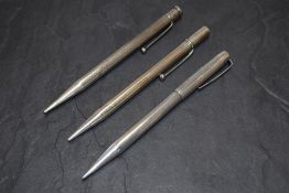 Three Hallmarked Silver pencils. Two Yard o Led and a Wyvern all Johnson, Matthey & Co dated 1940,