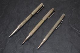 Two Yard O Led Hallmarked Silver Pencils and an un-named Sterling Silver pencil. All round, all