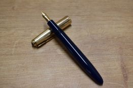 A Parker La Plume Lady aerometric fill fountain pen in Blue with Gold Fill cap having Parker 18K