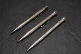 Two Yard o Led Hallmarked Silver pencils and an un named Silver pencil. The two Yard o Led are