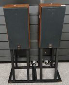 A pair of Celestion DL4 Speakers on Stands in wooden cases