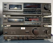 A lot of three Technics Hi-Fi Seperates - RSB465 Cassette Deck / CD SLP277A / Amp SUV470 - Showing