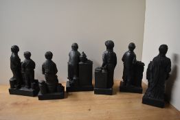 A group of six heavy black resin figures comprising 'Avicenna', 'The Instructor', 'The