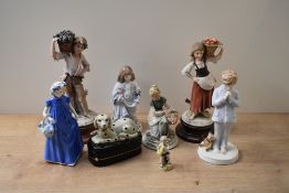 A miscellaneous selection of Capodimonte and similar style figures and figurines, largest