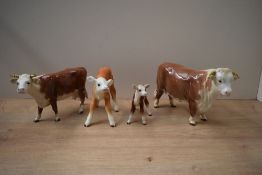 A group of four Beswick Pottery Hereford cattle studies comprising 'Hereford Bull' model number 949,