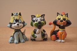 A group of three Lorna Bailey Art-Deco style cat studies comprising 'Tuna', 'Fritz' and a third