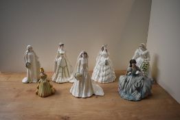 Seven Coalport bone china figurines comprising Beau Monde 'Anastasia', Age of Elegance 'On The