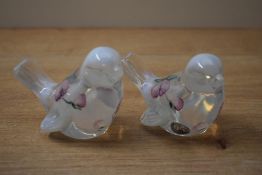 A pair of Fenton art glass bird studies,engraved mark to reverse reading 'handpainted by M.