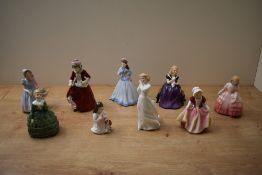 Eight Royal Doulton bone china figurines comprising 'Affection' HN 2236, 'Sweet Dreams' HN 3394, '